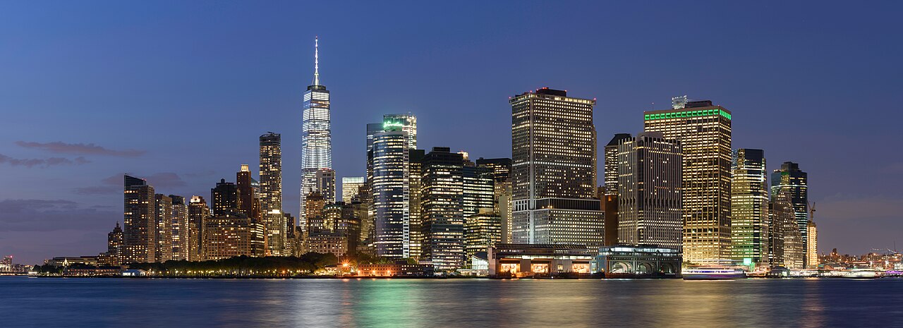 Lower Manhattan financial district at dusk